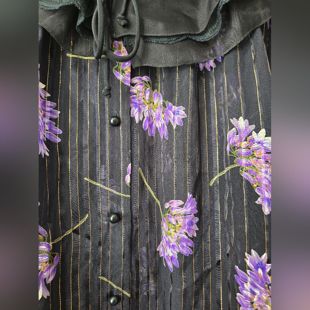Vintage Valentino Studio By Jack Mulqueen 100% Silk Floral Ruffle Blouse - Picture 4 of 9